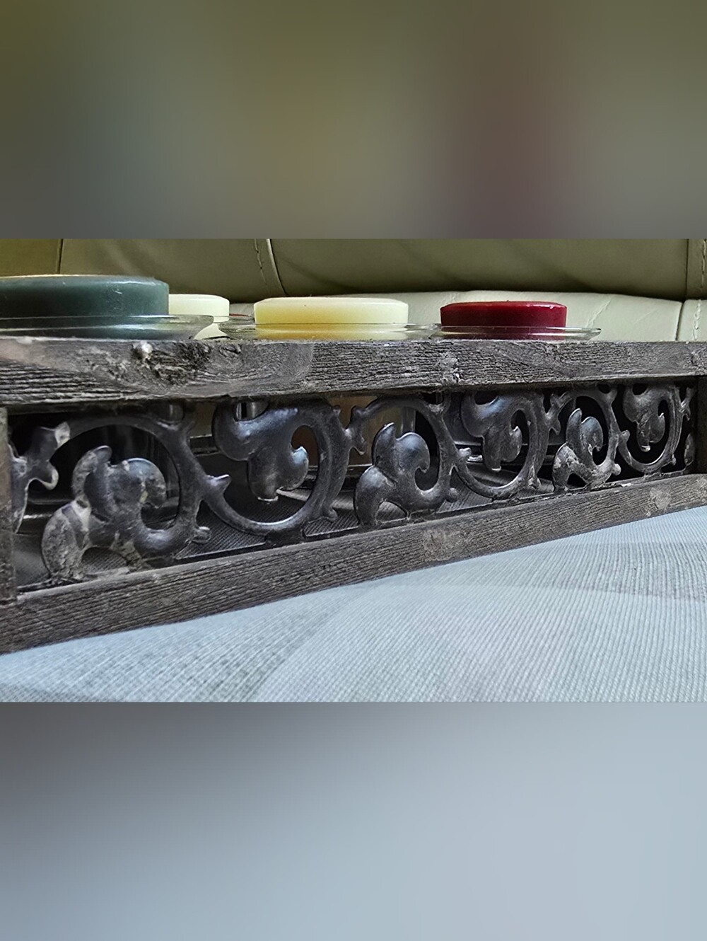 Rustic Farmhouse 9-Votive Candle Holder w/ Ornate Metal Reclaimed Wood
